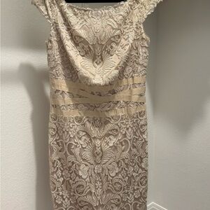 Tadashi Shoji Lace Midi Dress in Beige